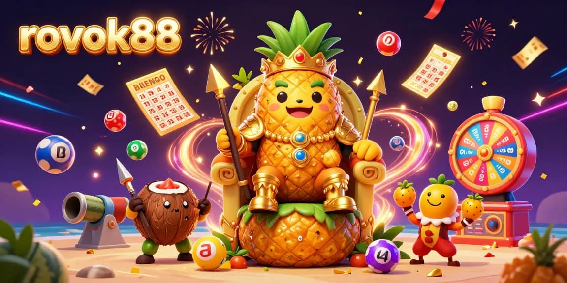 Experience the vibrant energy of rokok88 with a playful 3D illustration of a casino scene filled with lottery elements and festive characters.