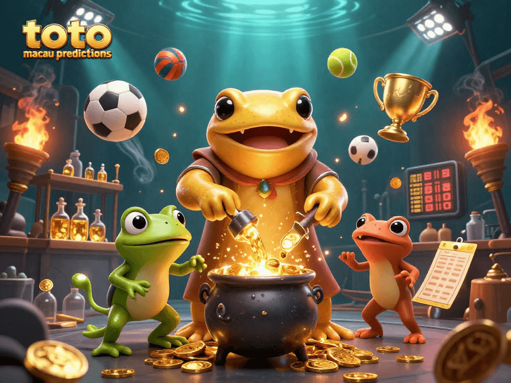 Toto macau predictions visualize an energetic scene of a golden alchemist and assistants in a medieval lab.