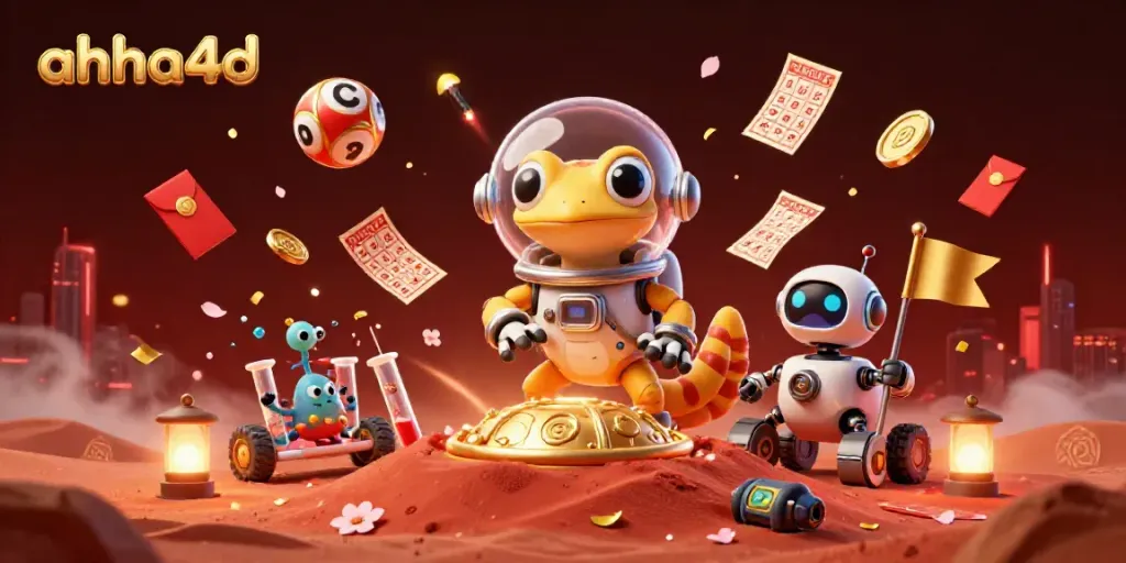 Aksi menarik di ahha4d saat menemukan kasino emas di Mars dengan gecko alien, robot, dan balon lotere.