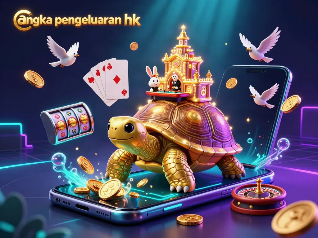 Angka pengeluaran hk terbaru hari ini dalam ilustrasi kasino digital menarik dengan tortoise emas dan dealer kelinci.