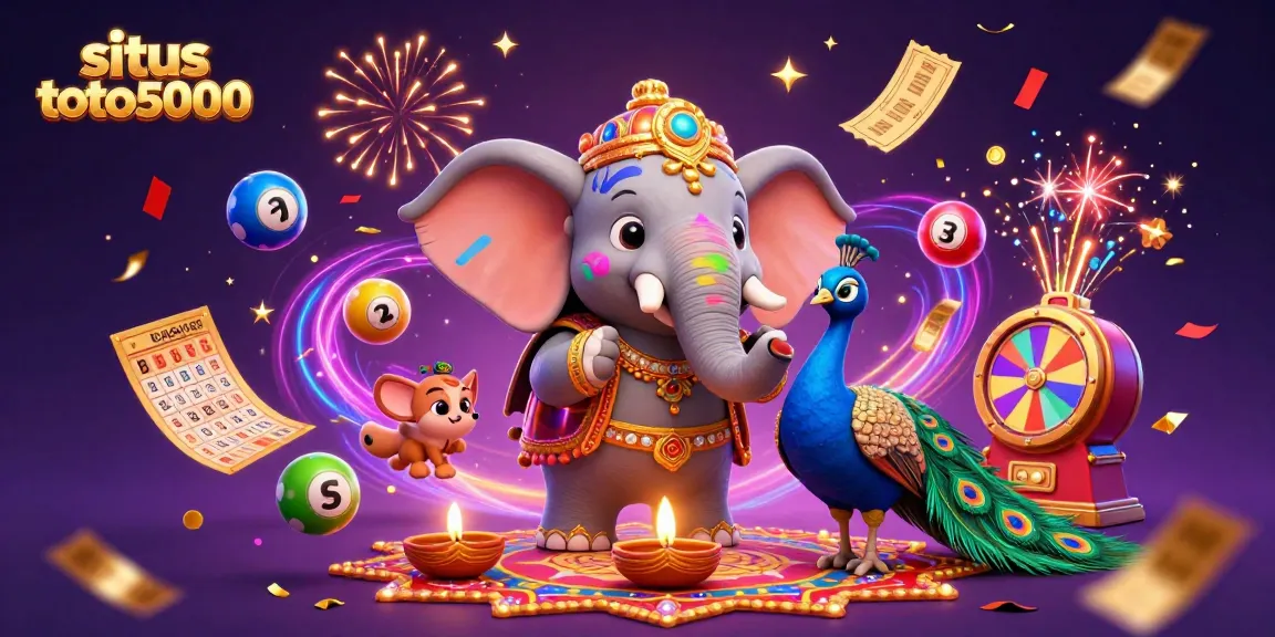 Experience the vibrant excitement of situs toto5000 with festive lottery elements and captivating 3D characters.