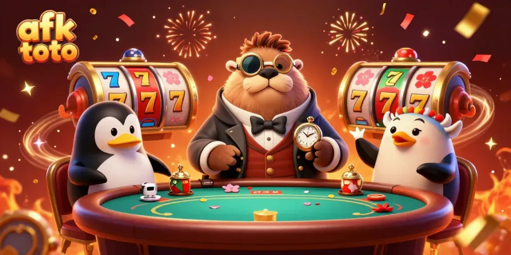 Menangkan permainan slot di afk toto dengan simbol keberuntungan merah dan emas yang berkilauan.