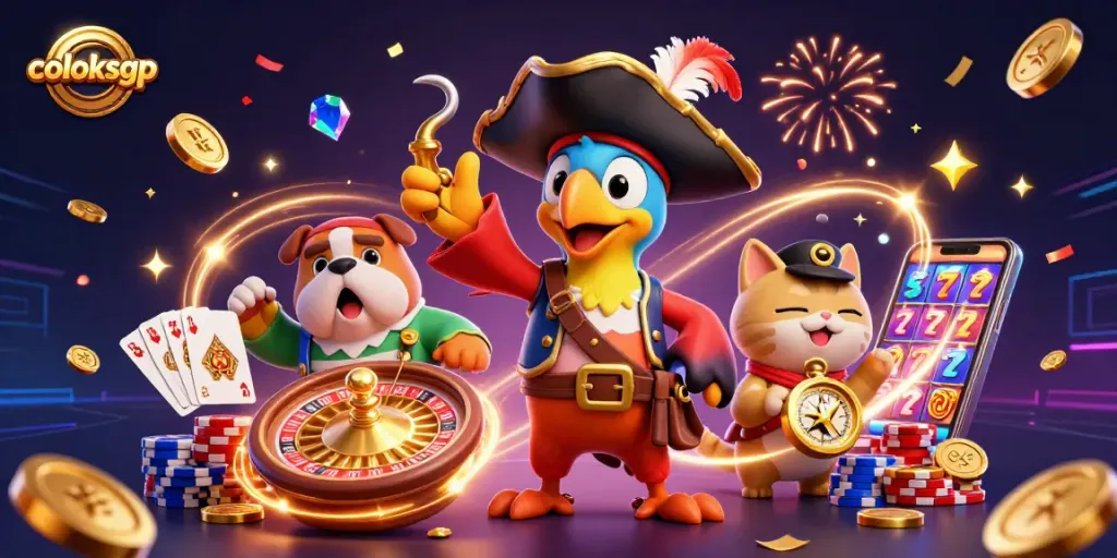 Permainan coloksgp menampilkan suasana kasino dengan jackpot dan kredit yang menggiurkan.