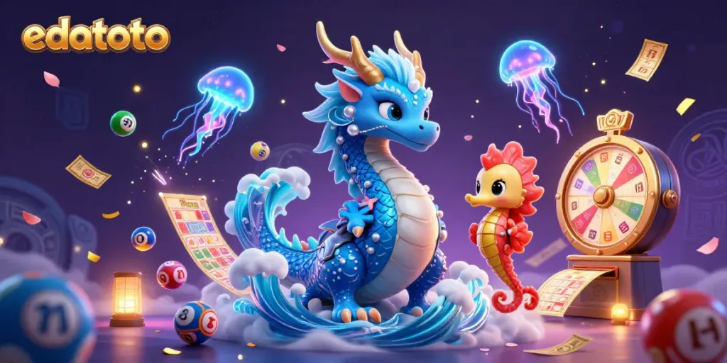 Engage with edatoto's vibrant lottery experience, featuring a dynamic scene of mythical creatures and game elements.