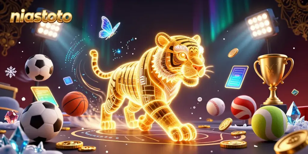 Experience niastoto's vibrant sports betting landscape, featuring a neon tiger and dynamic game elements.