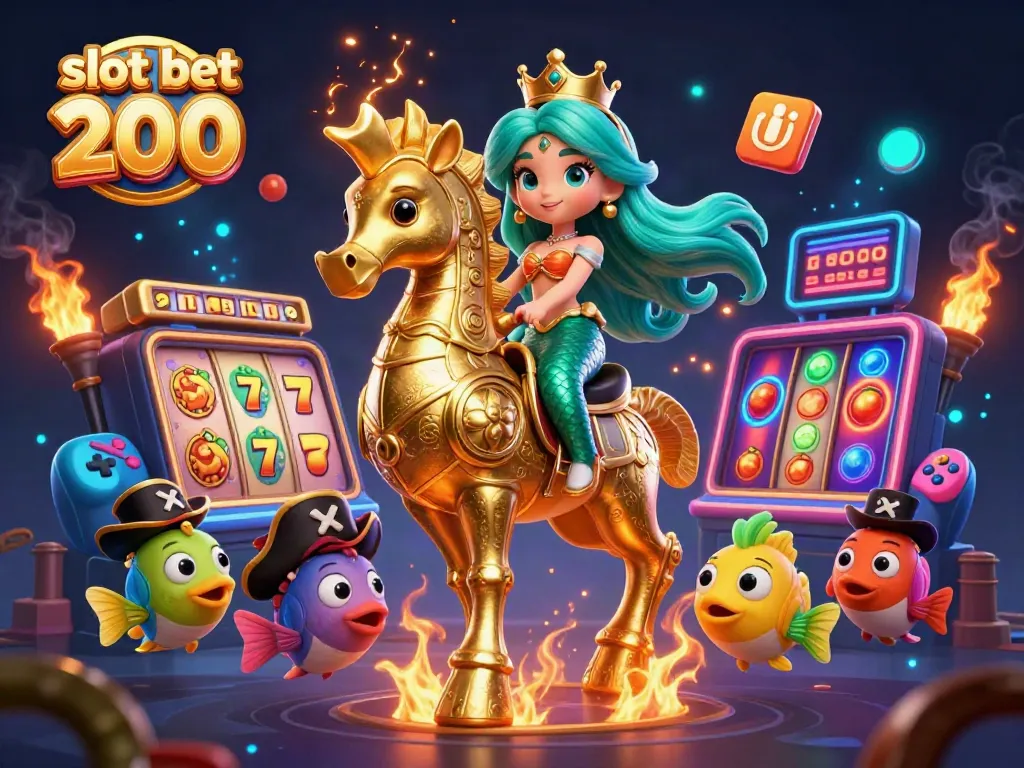 Permainan slot bet 200 yang seru dengan simbol putaran slot dan makhluk laut yang berwarna-warni.