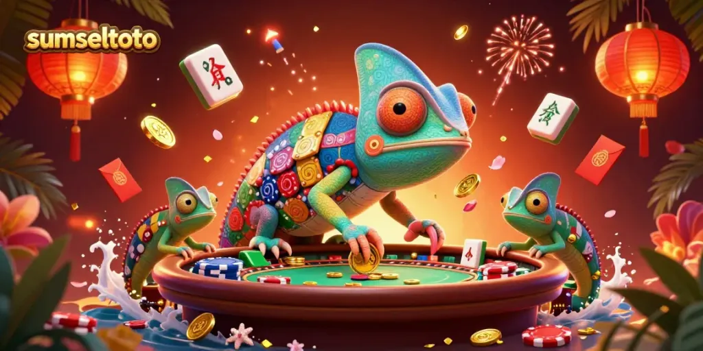 Engage in winning strategies with sumseltoto at this vibrant online casino illustrated scene!