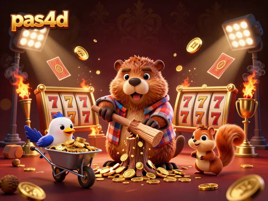 Permainan menarik di pas4d dengan beaver menebang pohon dan mengumpulkan koin emas.