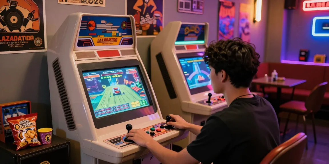 Pengaturan permainan retro dengan mesin arcade LAZADATOTO menciptakan suasana nostalgia bagi para gamer.