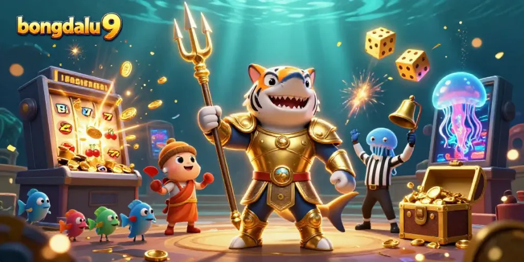 Experience the thrill of bongdalu 9 with a vibrant underwater scene full of slots and dynamic action.