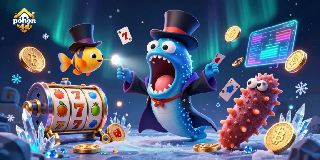 Pohon 4d's enchanting undersea casino scene with a gulper eel magician performing tricks.