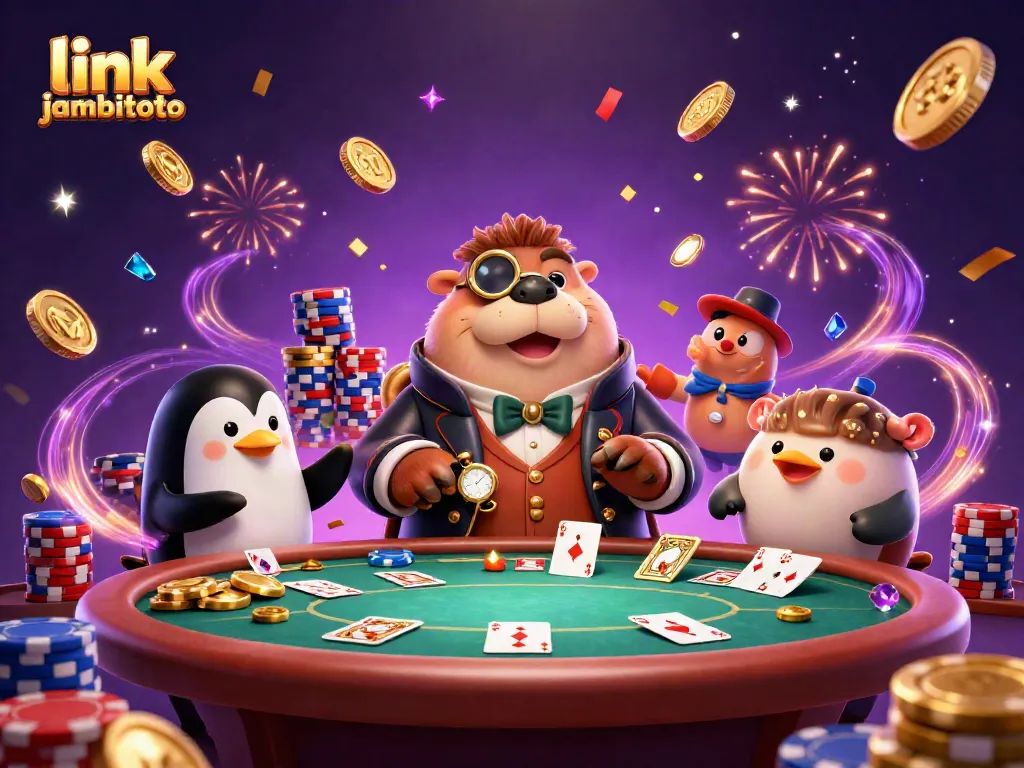 Experience the thrill at link jambitoto with a playful underwater poker scene featuring adorable animal characters.