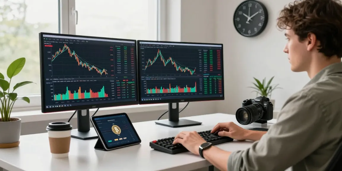Dynamic cryptocurrency trading scene with Hyperliquid referral code (8000USDT) displayed on screens and engaging technology.
