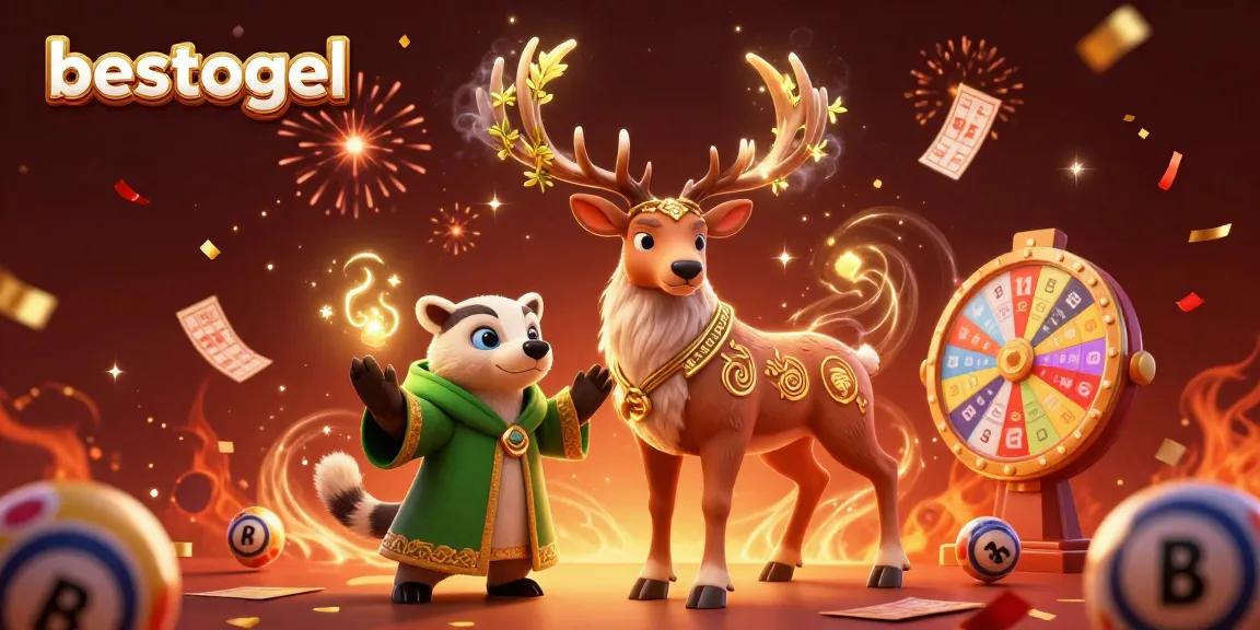 Join the excitement at besttogel as lottery balls float around a druid stag and badger in a magical scene.