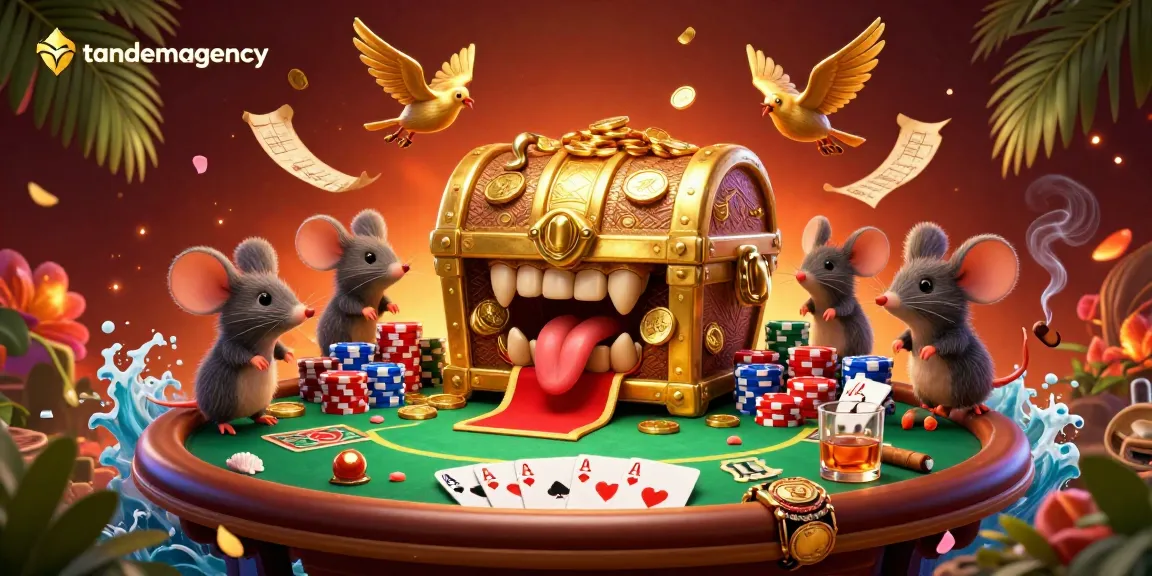 Engage with tandemagency's vibrant casino-themed illustration showcasing a treasure chest lure.