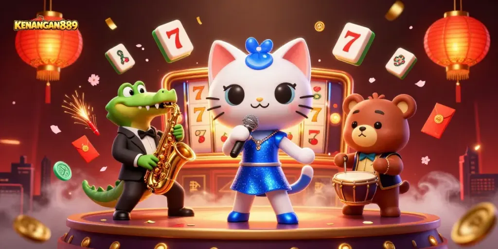 Immerse with KENANGAN889 in this lively 3D casino scene featuring dynamic characters and enriching game elements.