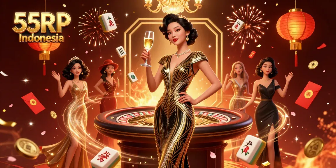 Experience the excitement of 55RP Indonesia with vibrant 3D visual elements celebrating online gaming.