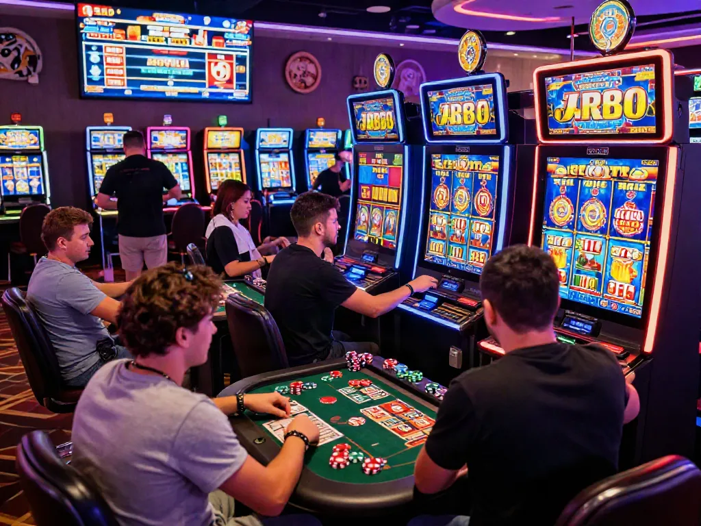 Players enjoying thrilling slot88 games at a vibrant online casino.