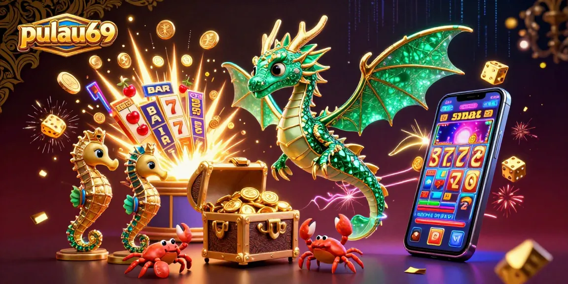 Experience pulau69's vibrant casino world with a 3D sea dragon and exciting slot elements.