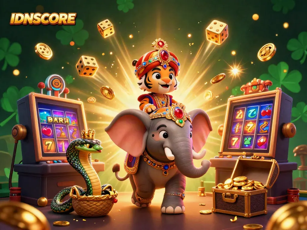 IDNSCORE showcases a vibrant casino scene with characters and exciting gameplay elements bursting with energy.