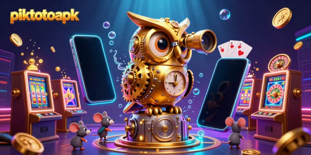 Engage in captivating gameplay with piktotoapk, showcasing a lively casino scene filled with vibrant characters and gaming elements.