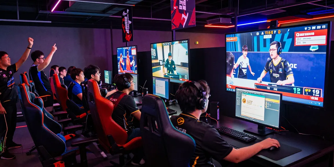 Exciting Tunas4D tournament scene with gamers competing in vibrant eSports arena, showcasing competitive energy and engagement.