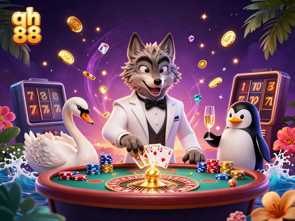 Experience thrilling moments at qh 88 with vibrant gaming scenes featuring Baccarat, playing cards, and casino elements.
