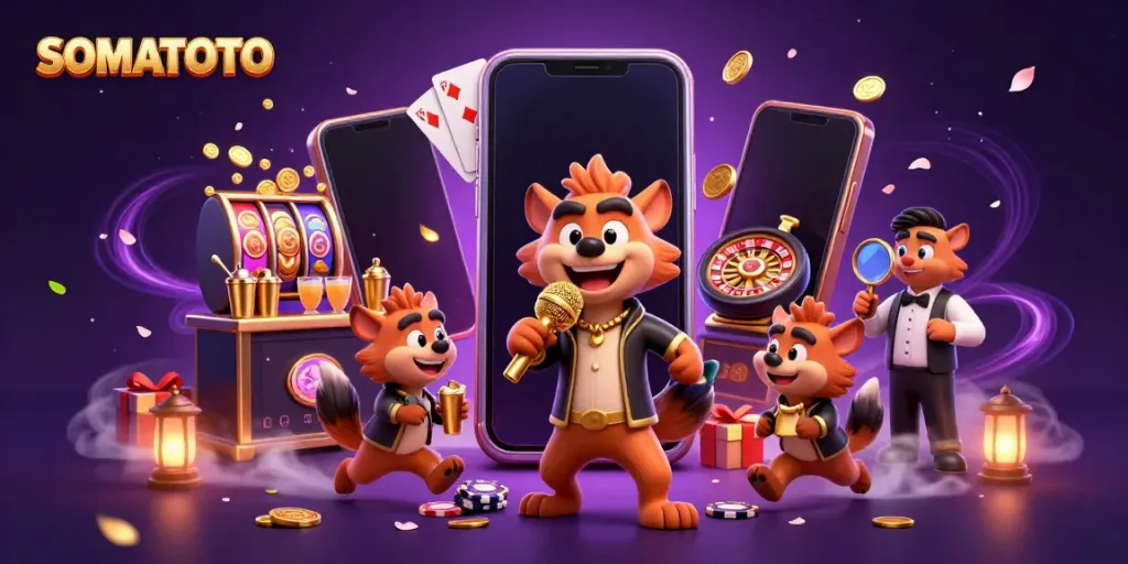 Experience the thrill of SOMATOTO with dynamic casino-themed hyenas in an entertaining scene.