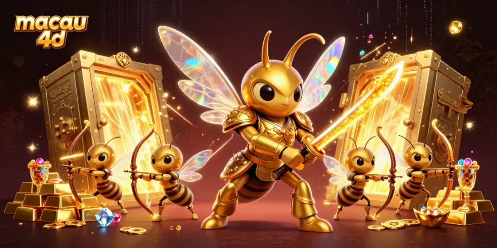 Engage in the excitement of macau 4d with dynamic samurai hornet and treasure-filled scene.
