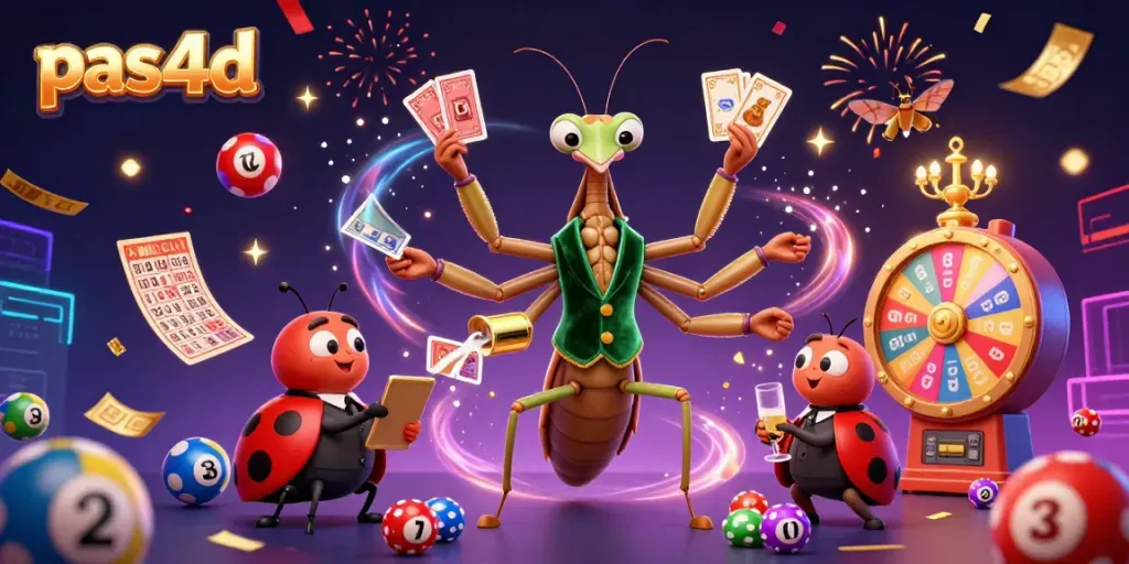 Pemain pas4d merayakan jackpot dengan bola lotere berwarna-warni yang melompat secara dinamis di sekitar mereka.