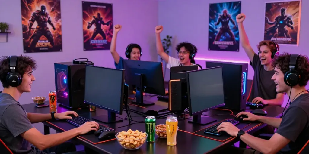 Momen seru saat teman-teman bermain alexistoto dalam suasana gaming yang energik.
