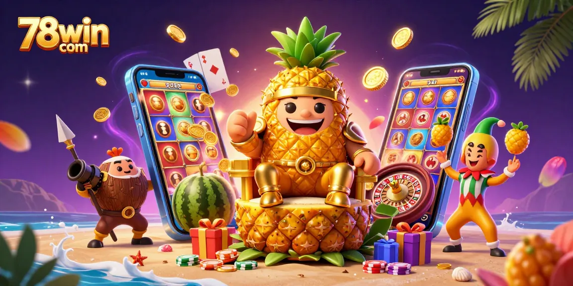 Experience thrilling gameplay with 78win com in a lively beach casino scene featuring dynamic characters and slot games.