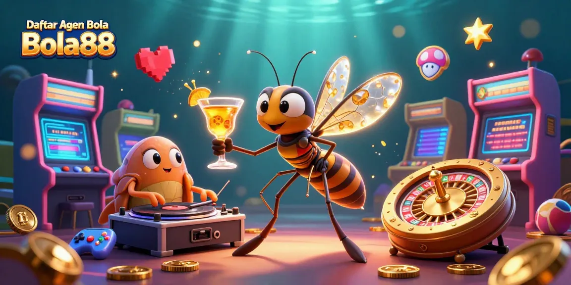 Engage with the thrilling world of Daftar Agen Bola Bola88 through dynamic casino gaming elements and vibrant artwork.