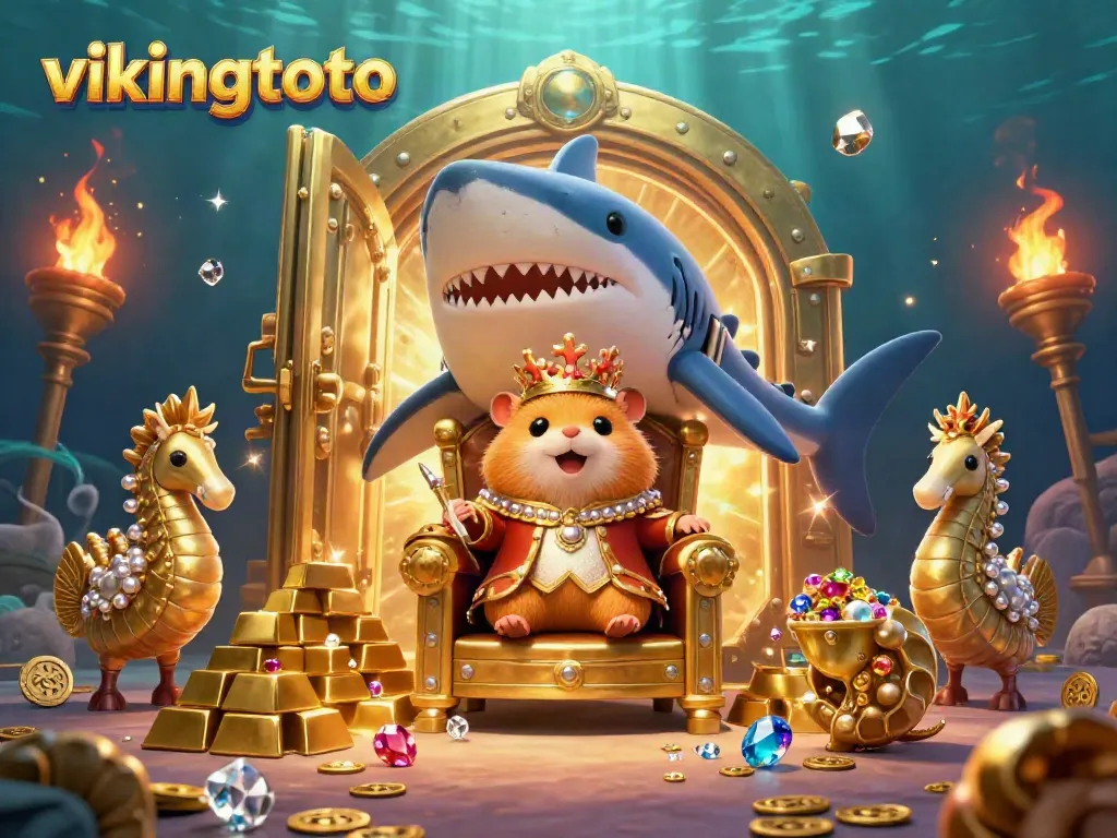 Engage with vikingtoto's vibrant casino underwater tableau featuring a hamster king and treasures.