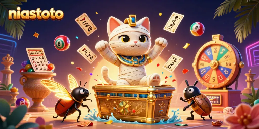 Menangkan pengalaman bermain di niastoto dengan ilustrasi kasino yang penuh warna dan karakter menarik.