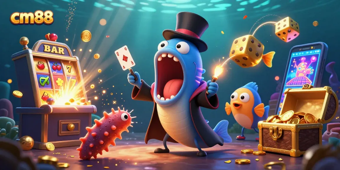 Experience thrilling card magic at cm88 with a bioluminescent eel and anglerfish spotlighting the action!