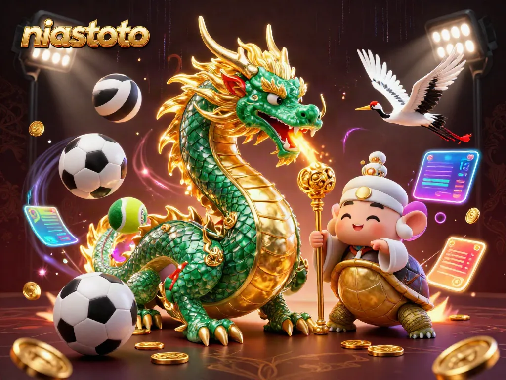 Engage with niastoto's immersive 3D casino scene featuring dragons and lucky symbols.