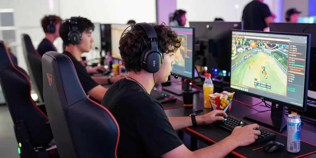 Seributoto Login di stasiun permainan online dengan gamer bersemangat.