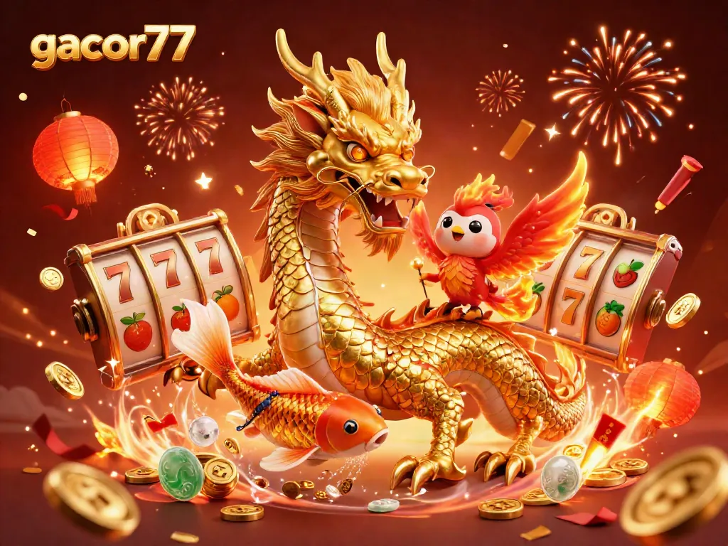 Gacor77 slot online dengan naga dan ikan koi beruntung menyemarakkan suasana permainan.
