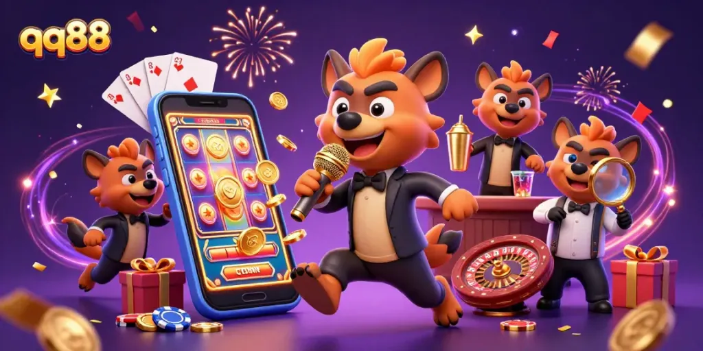 Experience the vibrant qq88 comedy casino club with hyenas entertaining and a dynamic gaming atmosphere.