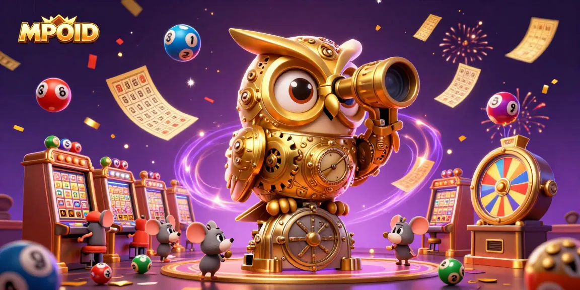 Experience the excitement of MPOID with a lively casino scene featuring an animated golden owl and colorful gaming elements.