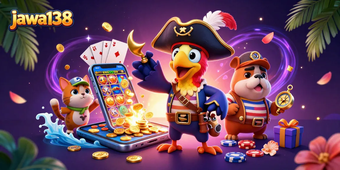 Jawa138 menampilkan slot dengan hadiah besar dan keamanan transaksi terjamin dalam ilustrasi 3D ceria.
