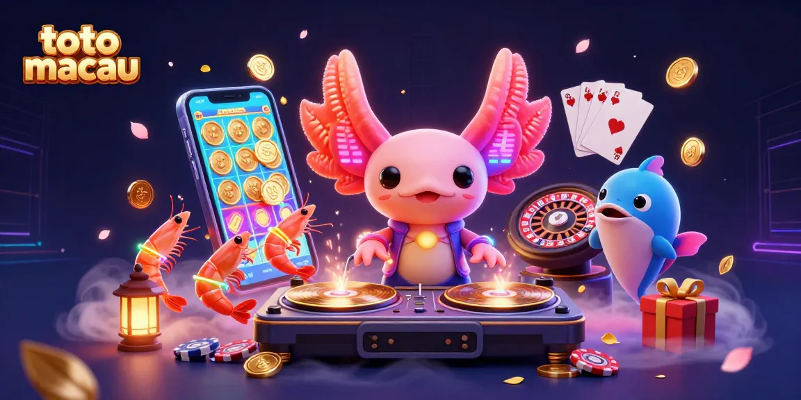 Memenangkan hadiah besar di toto macau dengan ilustrasi neon yang semarak dan elemen kegembiraan permainan.