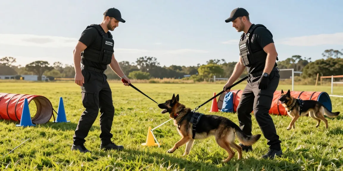ROKOK88 tactical gear in action as handlers train their dogs, showcasing harnesses and leashes from https://www.fightandflight.com.