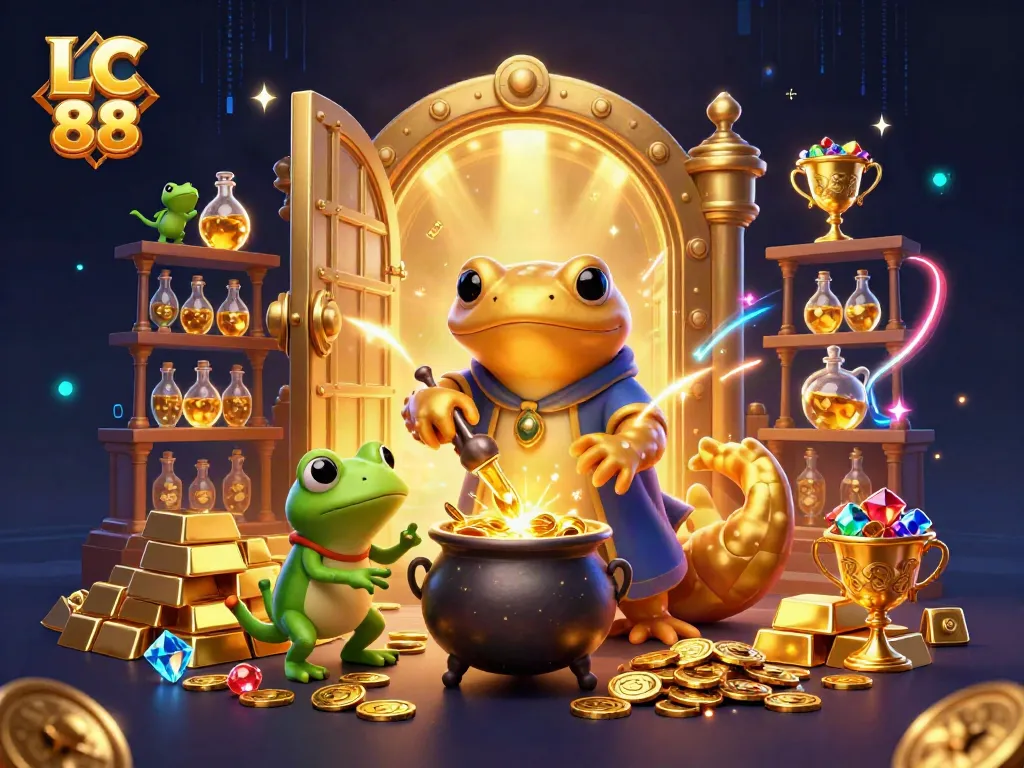 Experience the excitement of LC 88 with a 3D illustration of an alchemist turning metals into gold coins.