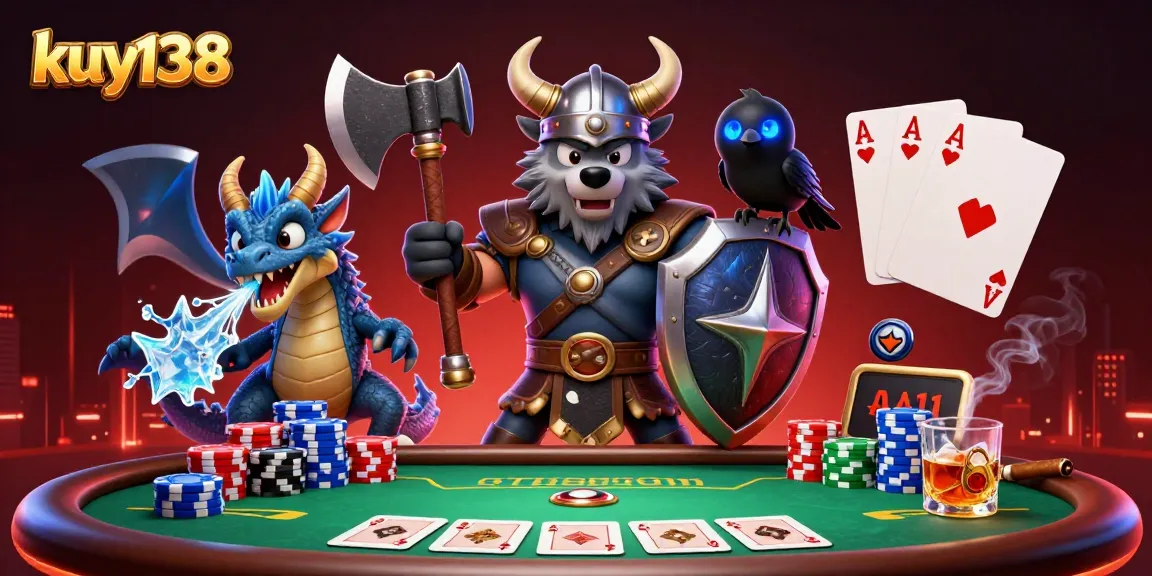 Gambarkan aksi menakjubkan di kuy138 dengan karakter Viking dan naga yang siap bertaruh.