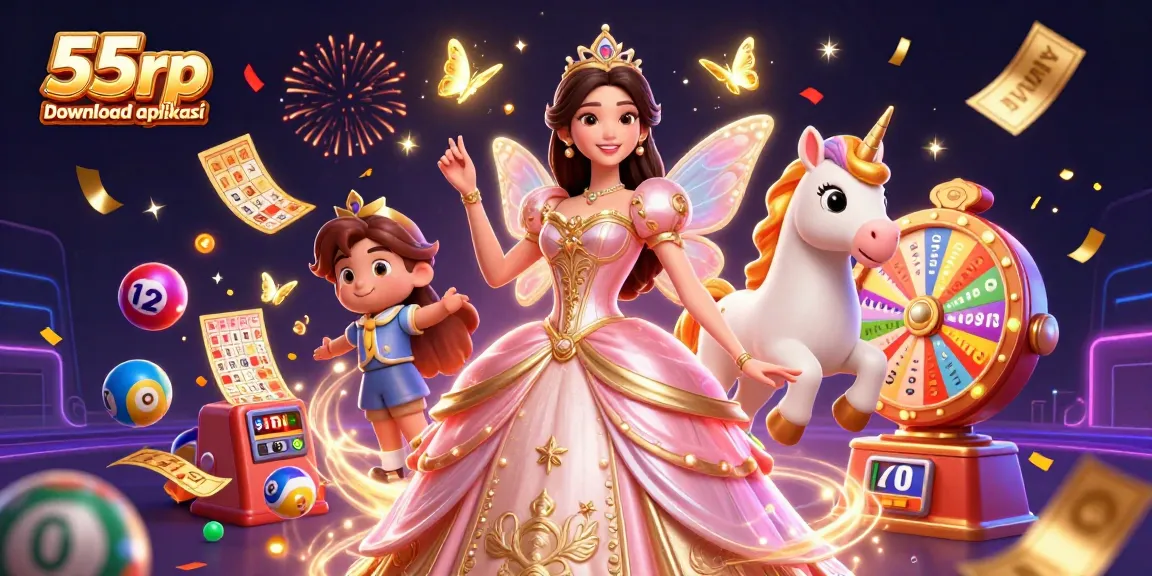 Experience fun and excitement with 55rp download aplikasi featuring vibrant casino elements and characters.