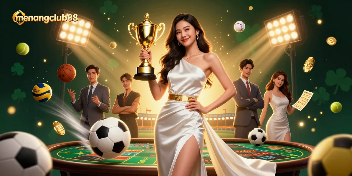 Experience winning excitement at menangclub88 with a confident Asian woman celebrating in a vibrant casino scene.