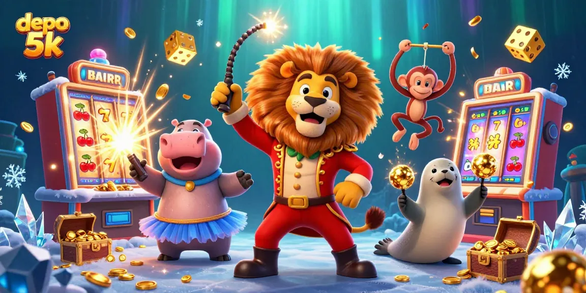Enjoy thrilling gameplay at depo 5k with this vibrant 3D casino scene showcasing lively characters and slot machines.