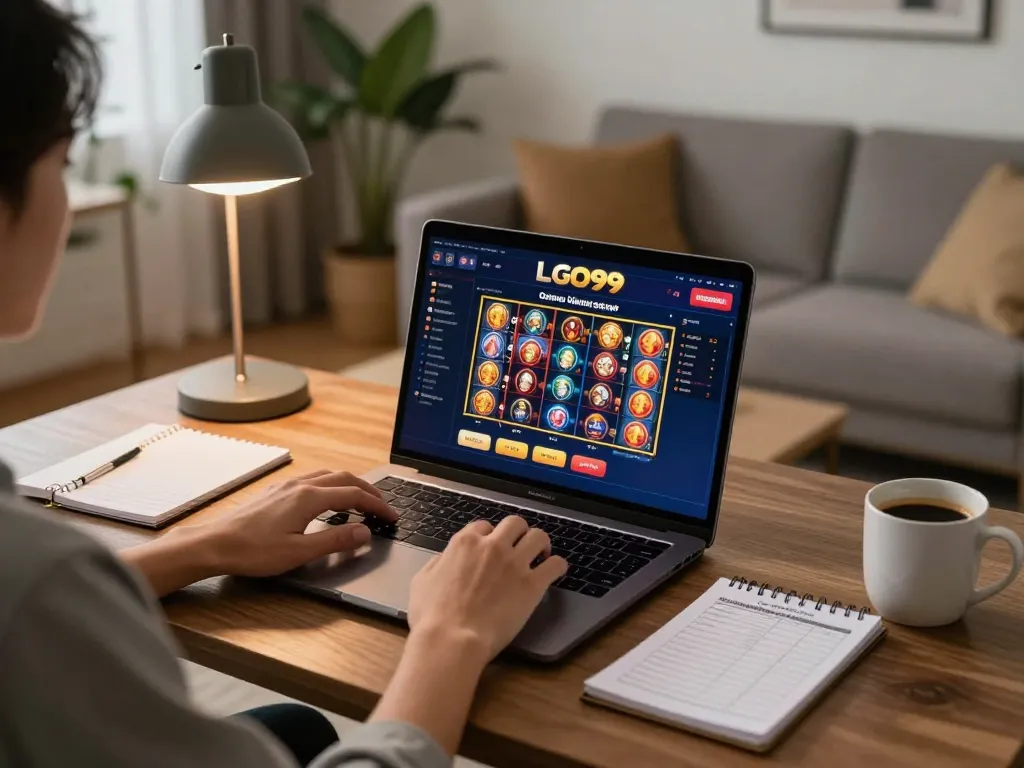 LGO99 Situs Game Online Terpercaya Di INDONESIA player engaging in strategic online gaming session at home.